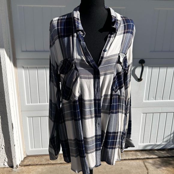 Sanctuary Tops - Sanctuary Navy and White Plaid Shirt